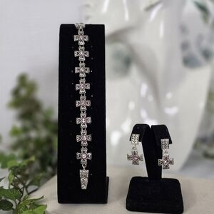 Premier Design Silver Cross Bracelet and Earrings Set Valerie with Purple Stones